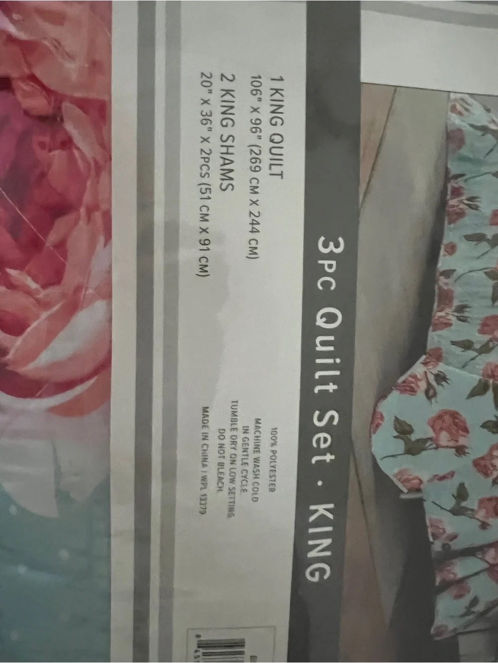 Laguna B Casey King Quilt Set - Pink Roses on Light Blue